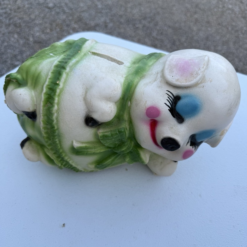 Large VTG Large Painted White and Pink Pig Piggy Bank‎ Ceramic 12"